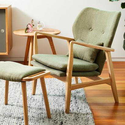 Franz Footrest Stool - Solid Oak - Fabric
