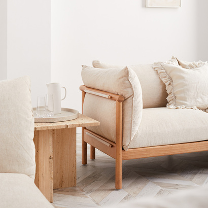 Olivia 2 Seater Sofa - Solid Oak - Fabric