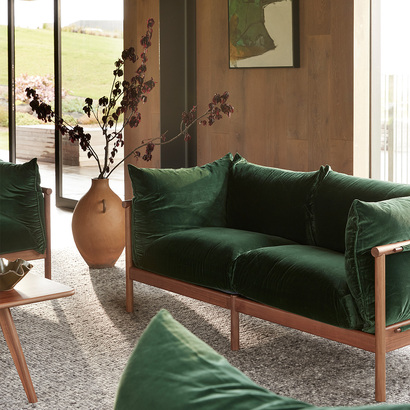 Olivia 2 Seater Sofa - Solid Walnut - Fabric