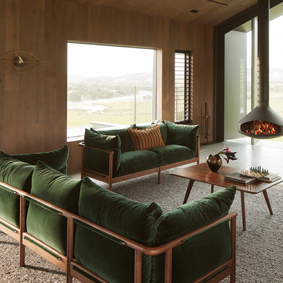 Olivia 3 Seater Sofa - Solid Walnut - Fabric