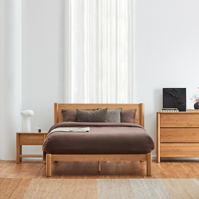 Olivia Column Headboard Bed Frame - Oak