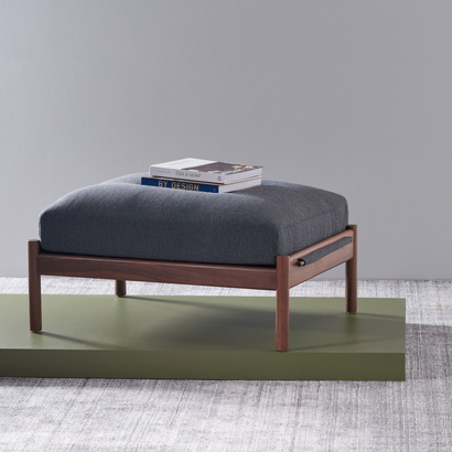 Olivia Ottoman - Solid Walnut - Fabric