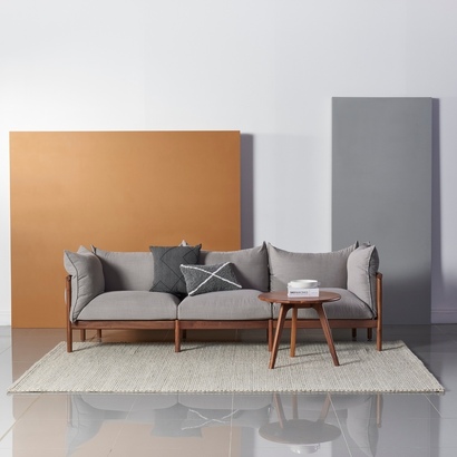 Olivia 3 Seater Sofa - Solid Walnut - Fabric