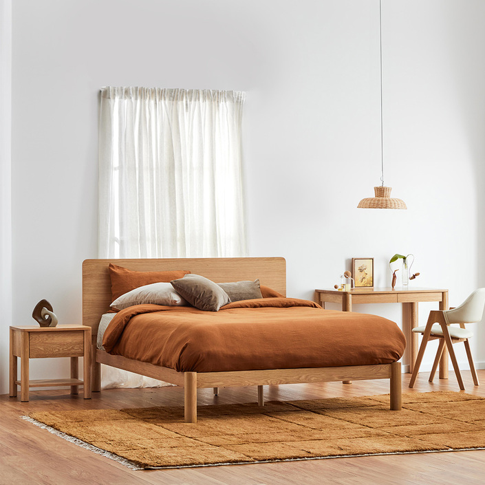 Olivia Rounded Headboard King Size Bed Frame - Oak - 216x209cm