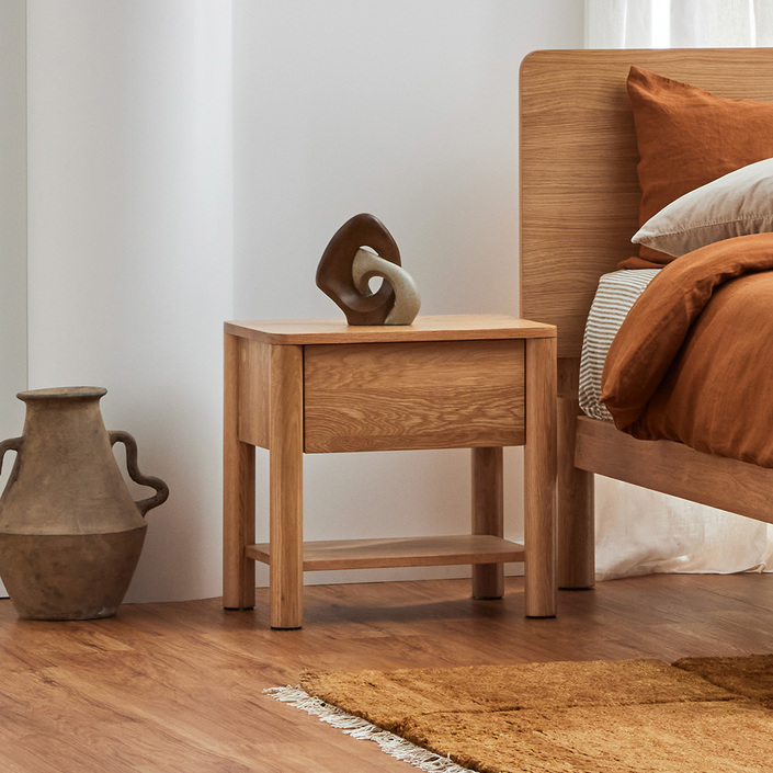 Olivia 1 Drawer Bedside Table - Solid Oak - 55x40x54cm