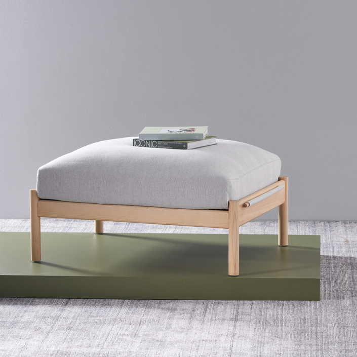 Olivia Ottoman - Solid Oak - Soft Grey - Dual Weave