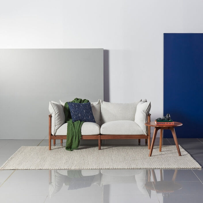 Olivia 2 Seater Sofa - Solid Walnut - Fabric - Soft Grey