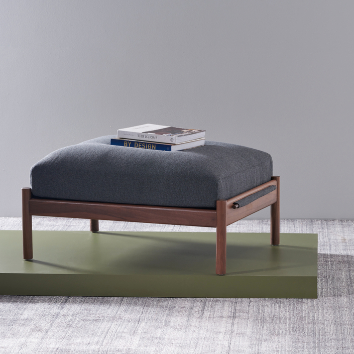 Olivia Ottoman - Solid Walnut - Granite Grey - Dual Weave