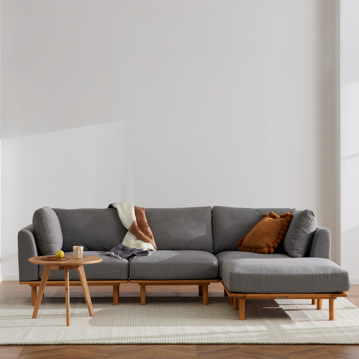 Anika Modular Sofa 3 Seater Chaise - Steel Grey Fabric