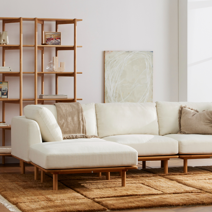 Anika Modular Sofa 4 Seater Chaise - Bone White Fabric