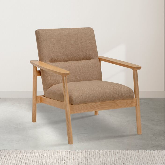Mysa Fabric Armchair - Solid Oak - Camel Beige