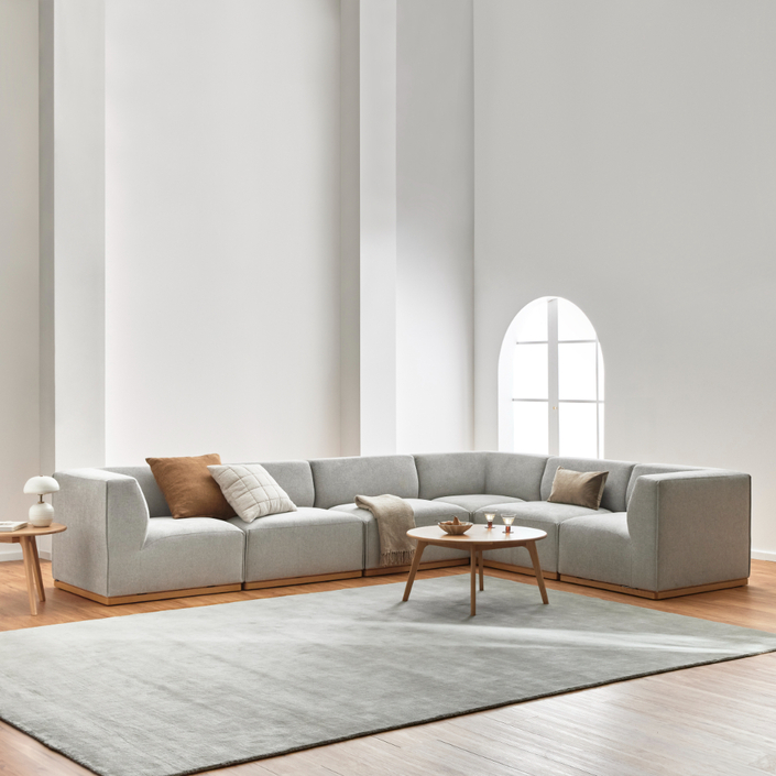 Walter Modular Sofa 6 Seat Corner w / Arms - Tranquil Grey Fabric