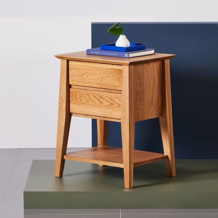 Jolanda 2 Drawer Bedside Table - Solid Oak - 50x40x65cm