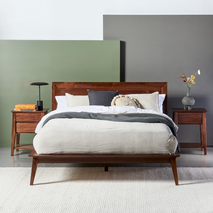 Jolanda Queen Size Bed Frame - Solid Walnut