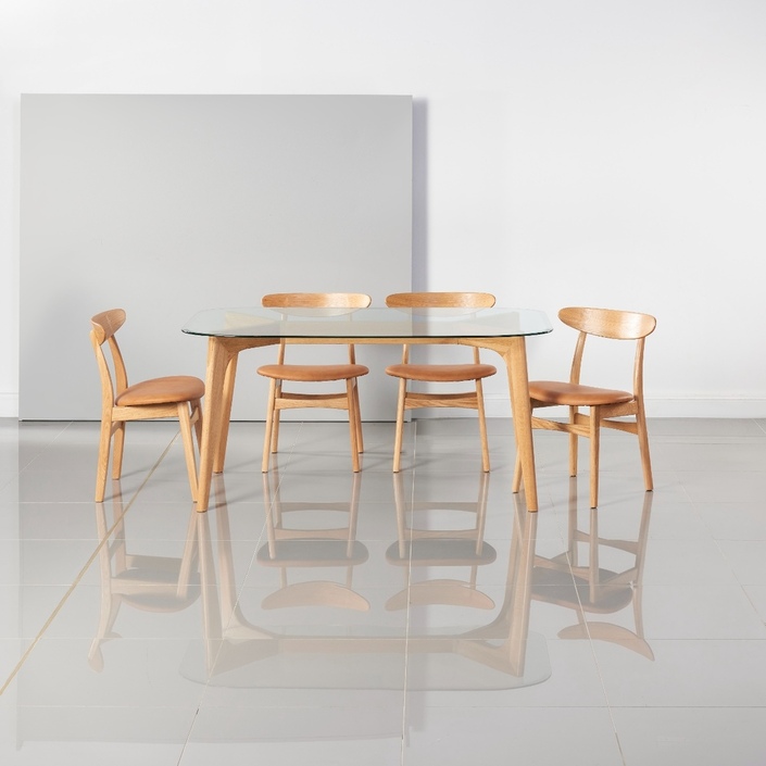 Hilda Dining Table - Glass + Solid Oak - 160x90cm