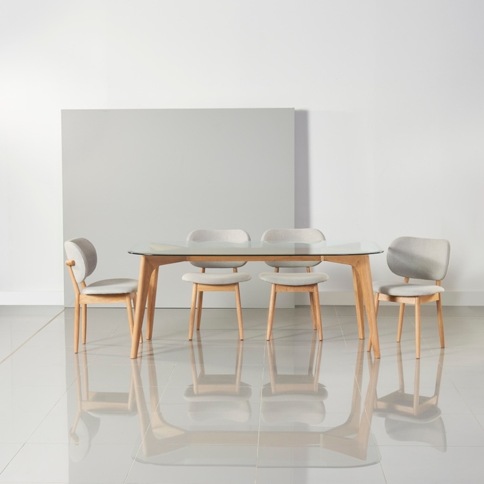 Hilda Dining Table - Glass + Solid Oak - 180x90cm