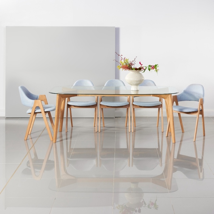Hilda Dining Table - Glass + Solid Oak - 200x90cm