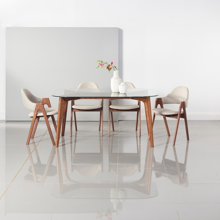 Hilda Dining Table - Glass + Solid Walnut - 160x90cm