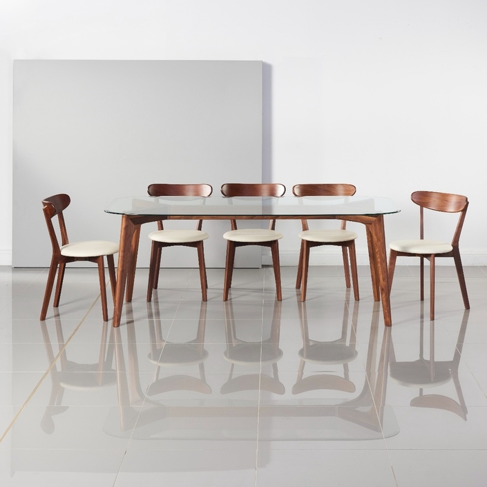 Hilda Dining Table - Glass + Solid Walnut - 200x90cm