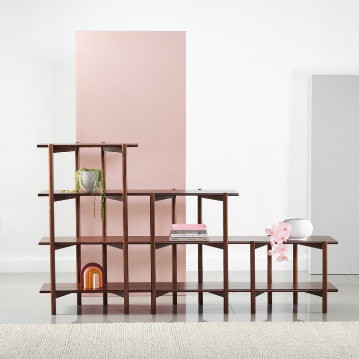 Olivia Modular Shelf - 4-3-2 Shelves Triple Width - Solid Walnut