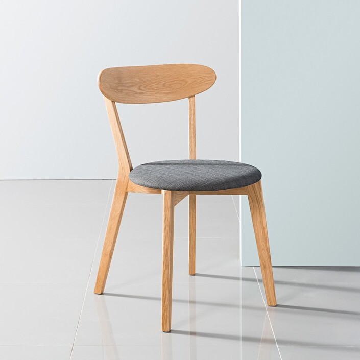 Henrik Solid Oak Dining Chair - Dark Grey Fabric Seat