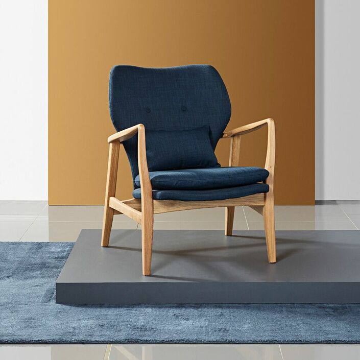 Franz Armchair - Solid Oak - Midnight Blue Fabric