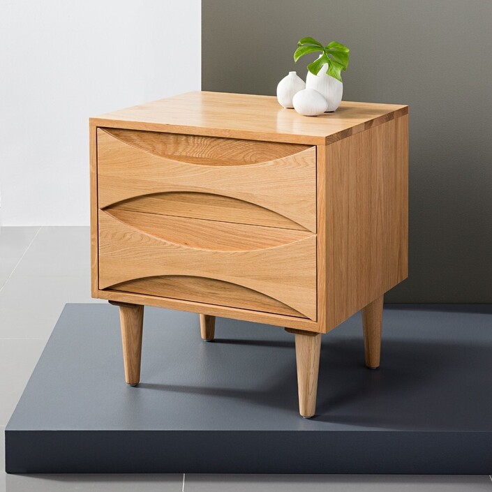 Arne 2 Drawer Bedside Table - Solid Oak - 55x45x60cm - Straight Legs