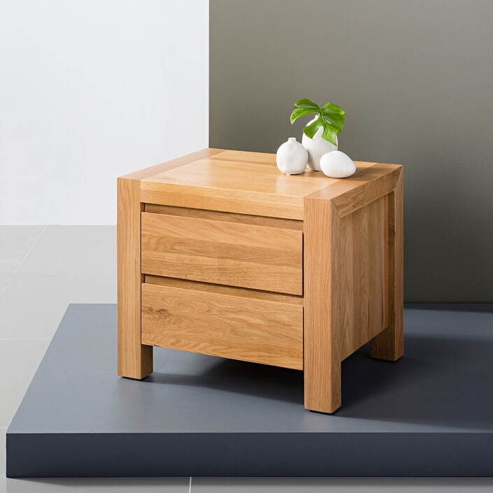 Anya 2 Drawer Bedside Table - Solid Oak - 50x40x45cm