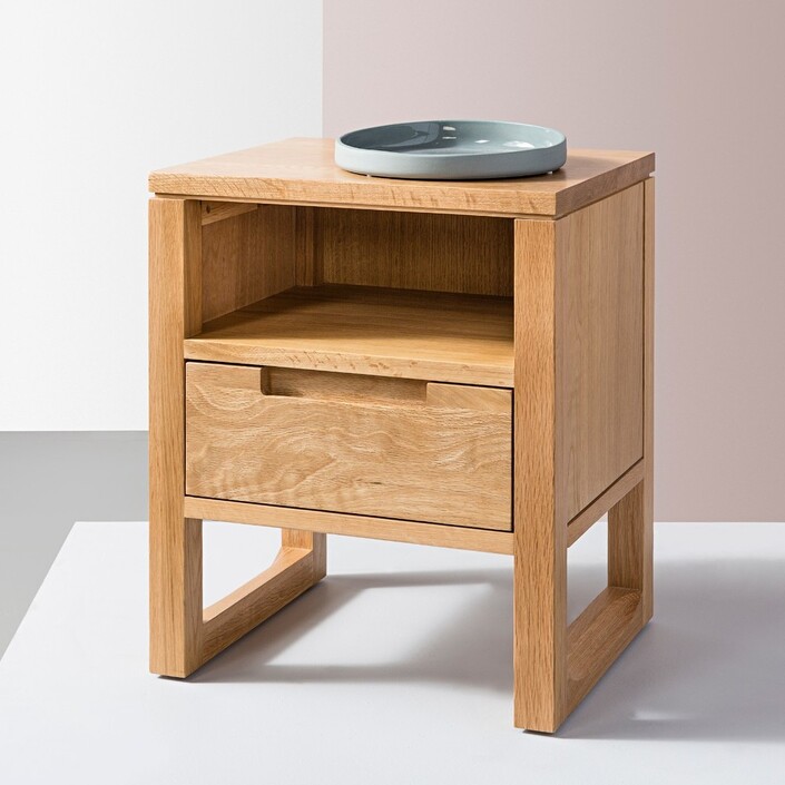 Bruno 1 Drawer Bedside Table - Solid Oak - 42x35x49cm