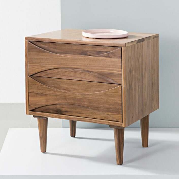 Arne 2 Drawer Bedside Table - Solid Walnut - 55x45x60cm - Straight Legs