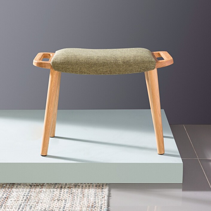 Franz Footrest Stool - Solid Oak - Sage Green Fabric