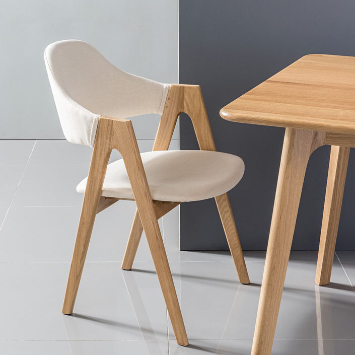 Nestor Solid Oak Dining Chair - Cream Fabric