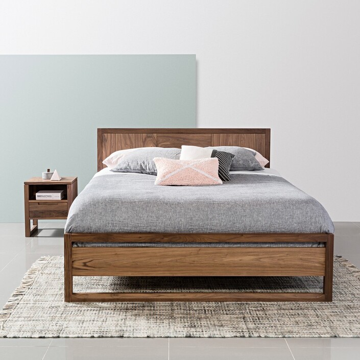 Bruno Queen Size Bed Frame - Walnut - 213x162cm