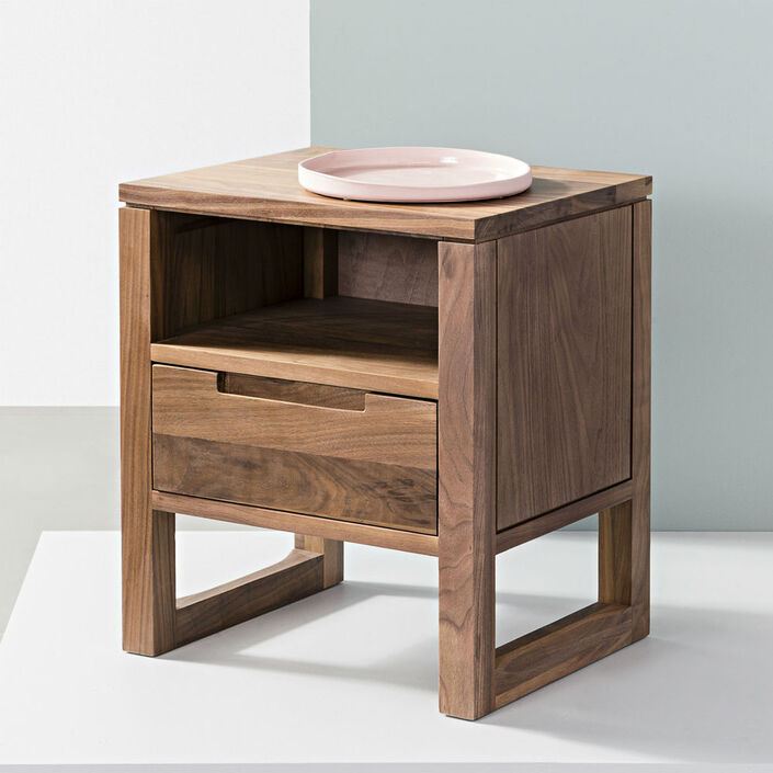 Bruno 1 Drawer Bedside Table - Solid Walnut - 42x35x49cm