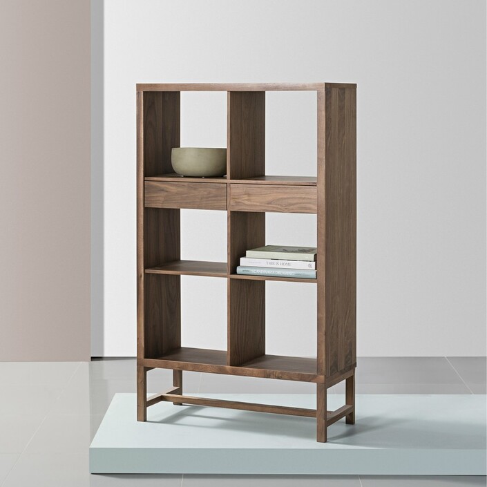 Jonas 2x3 Display Shelf with Drawers - Walnut - 75x33x128cm