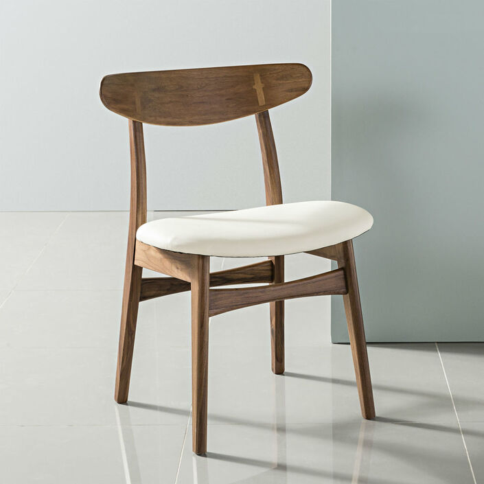 Astrid Solid Walnut Dining Chair - Cream Top Grain Leather Seat