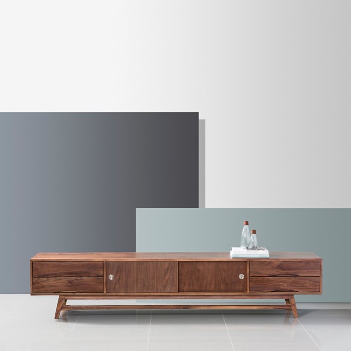 Svend Entertainment Unit - Solid Walnut - 240x45x50cm - Reversible Doors