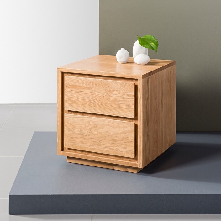 Tobias 2 Drawer Bedside Table - Solid Oak - 45x45x50cm